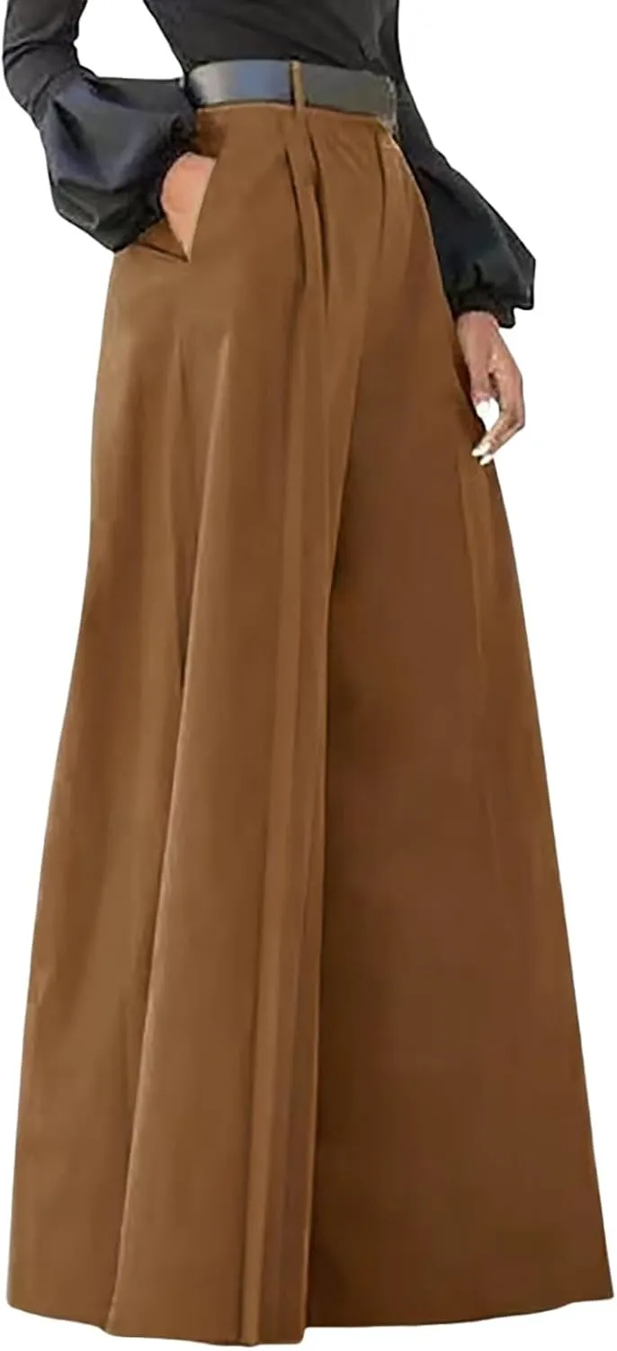 Wide Leg Palazzo Pants for Women - High Waist Stretchy Casual Flared Pants Trendy Loose Lounge Trousers with Pockets