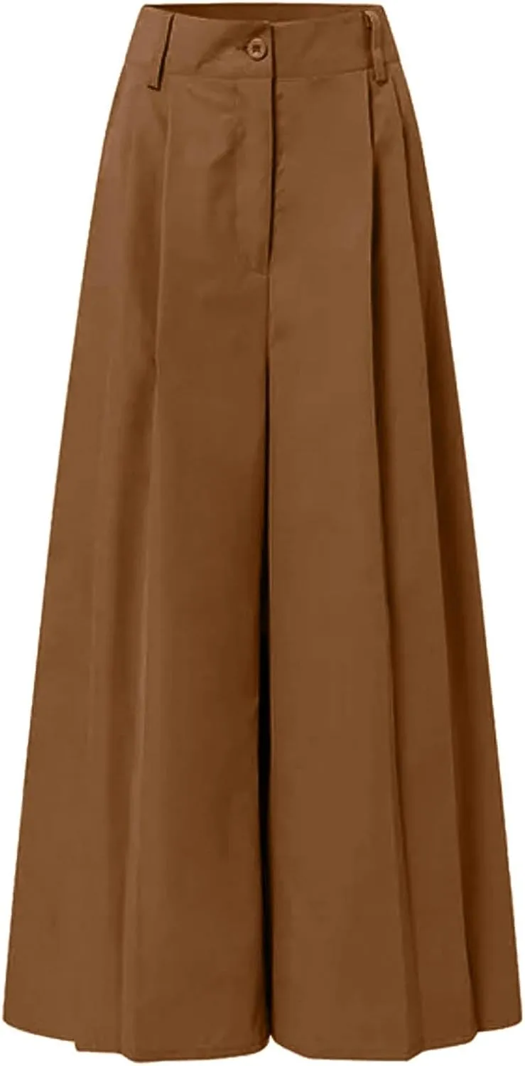 Wide Leg Palazzo Pants for Women - High Waist Stretchy Casual Flared Pants Trendy Loose Lounge Trousers with Pockets