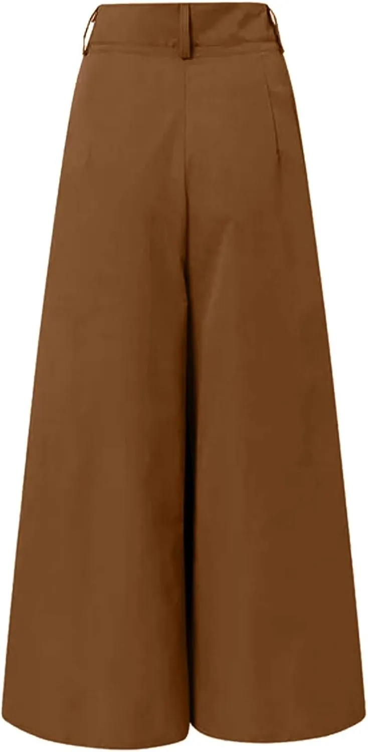 Wide Leg Palazzo Pants for Women - High Waist Stretchy Casual Flared Pants Trendy Loose Lounge Trousers with Pockets