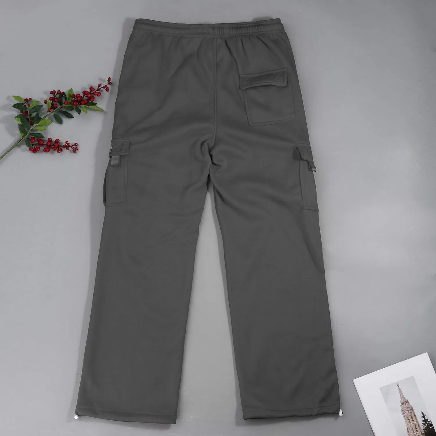 Wide Leg Sweatpants Men Open Bottom Drawstring Waist Cargo Pants with Pockets Baggy Mencomfy Athletic Gym Sweat Pants