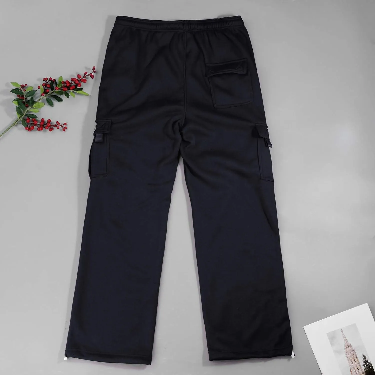 Wide Leg Sweatpants Men Open Bottom Drawstring Waist Cargo Pants with Pockets Baggy Mencomfy Athletic Gym Sweat Pants