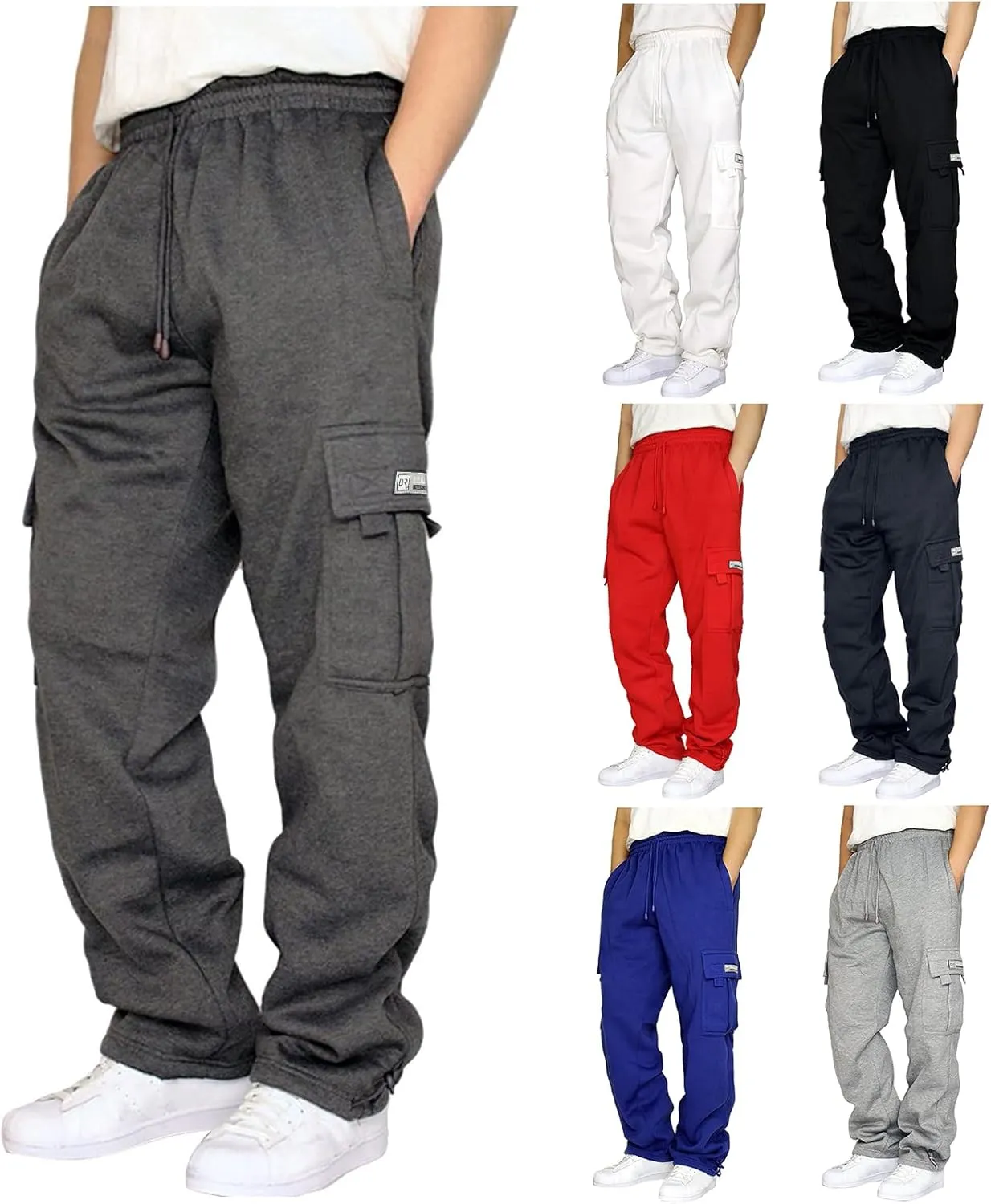 Wide Leg Sweatpants Men Open Bottom Drawstring Waist Cargo Pants with Pockets Baggy Mencomfy Athletic Gym Sweat Pants