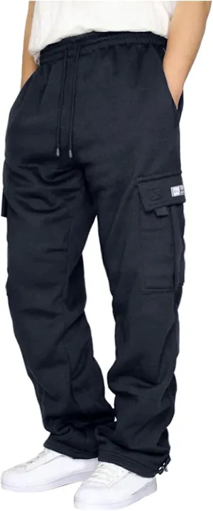 Wide Leg Sweatpants Men Open Bottom Drawstring Waist Cargo Pants with Pockets Baggy Mencomfy Athletic Gym Sweat Pants