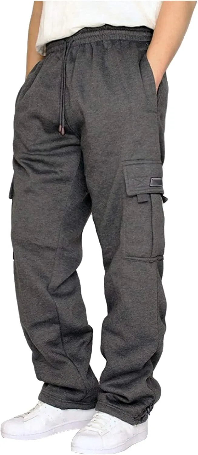 Wide Leg Sweatpants Men Open Bottom Drawstring Waist Cargo Pants with Pockets Baggy Mencomfy Athletic Gym Sweat Pants