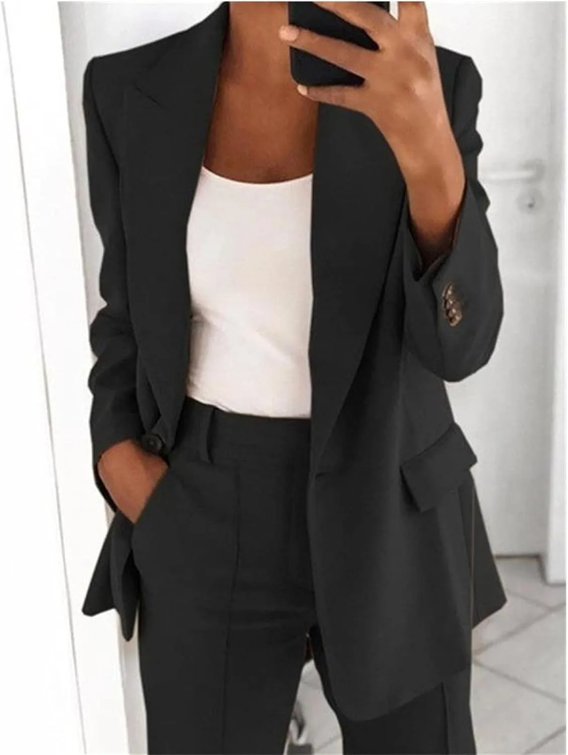 Women 2 Piece Plus Size Casual Blazers Open Front Long Sleeve Button Jackets and Pants Office Business Work Suit Set