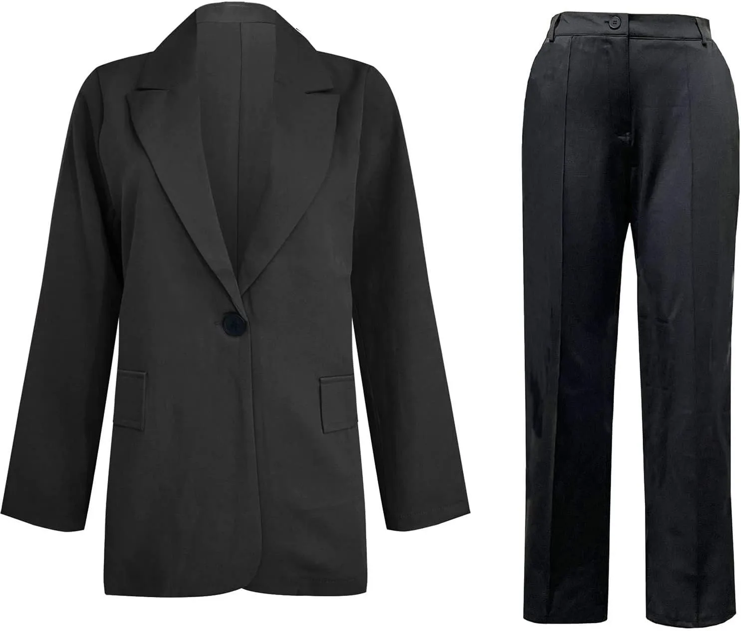 Women 2 Piece Plus Size Casual Blazers Open Front Long Sleeve Button Jackets and Pants Office Business Work Suit Set