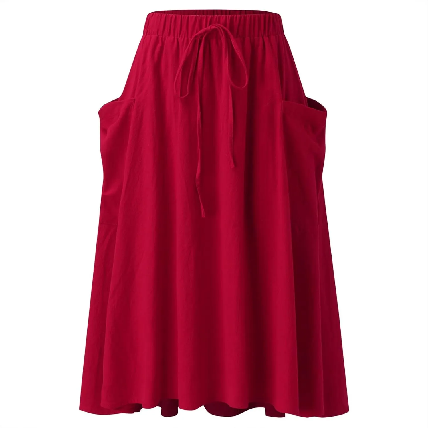 Women 2023 Spring Summer Long Skirts Womens Casual High Waist Pleated A Line Elastic Waistband Midi Skirt with