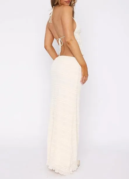 Women 2Pcs Maxi Skirt Set Lace Halter Crop Top and Long Skirt Sets Solid Color Backless Boho Outfits Skirt Suit