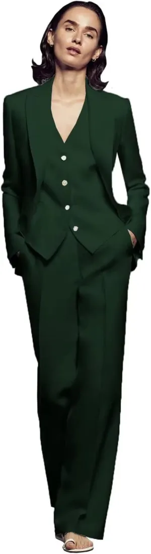 Women 3 Pieces Suit Set Business Peaked Lapel Jacket Office Work Lady Blazer Vest Pants Wedding Tuxedos