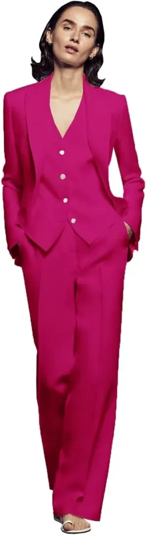 Women 3 Pieces Suit Set Business Peaked Lapel Jacket Office Work Lady Blazer Vest Pants Wedding Tuxedos