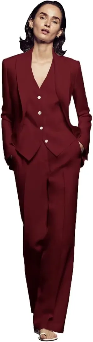Women 3 Pieces Suit Set Business Peaked Lapel Jacket Office Work Lady Blazer Vest Pants Wedding Tuxedos