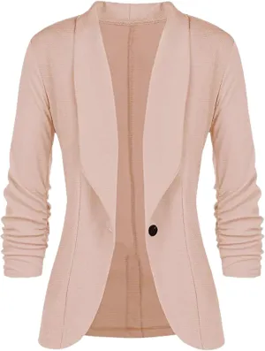 Women 3/4 Sleeve Blazer Casual Classic Open Front Cardigan Jacket Work Office Blazer Business Casual