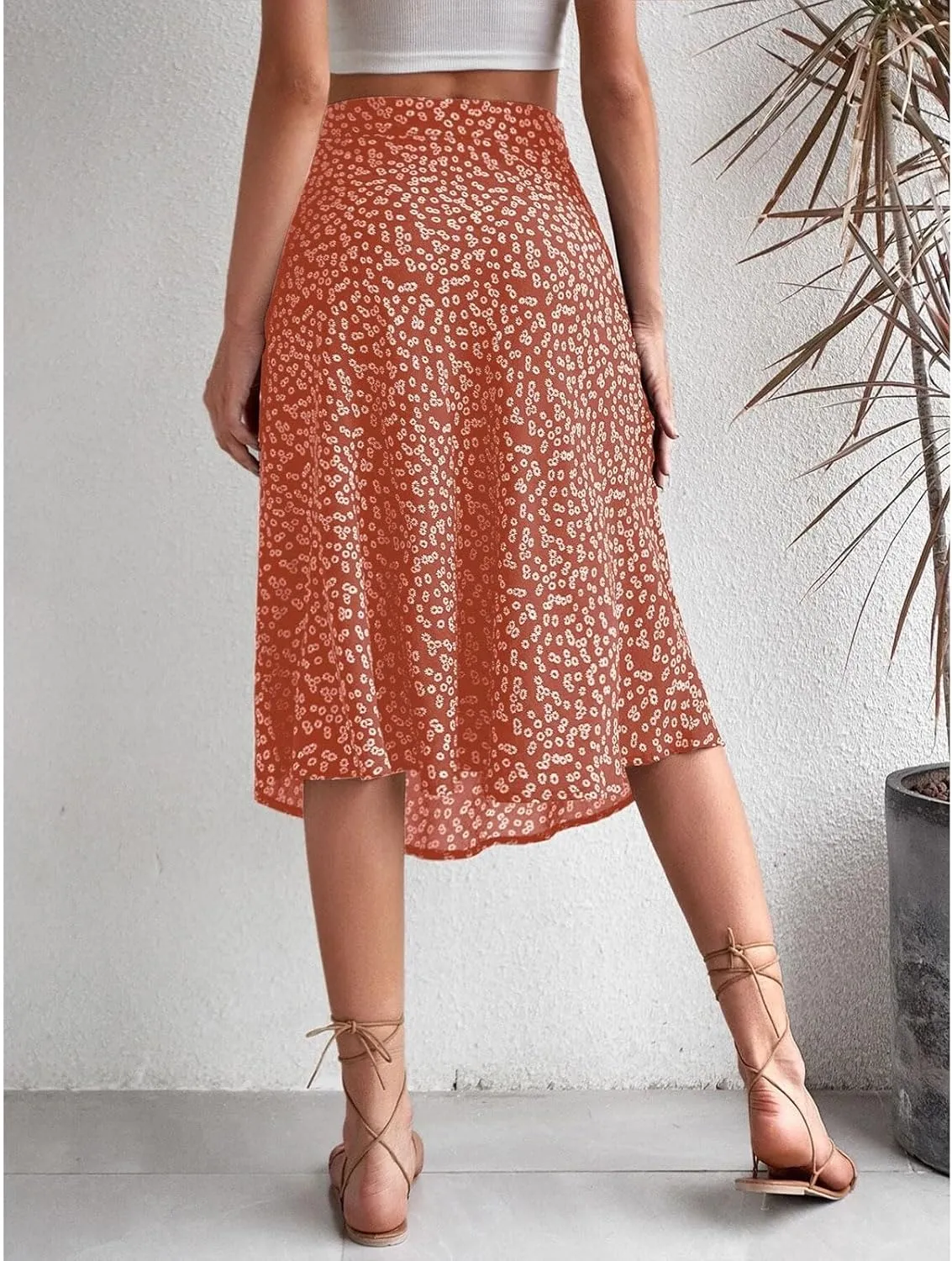 Women Boho Floral Skirts Slit Summer Flowy Split Maxi Skirt Lightweight High Waist A Line Skirts Beach Clothes