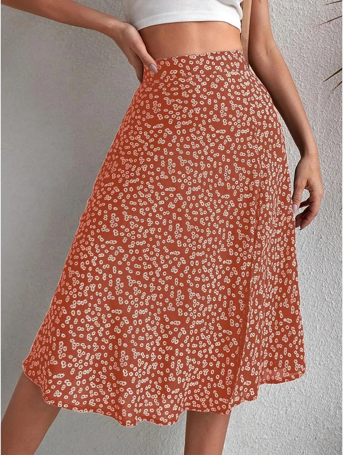 Women Boho Floral Skirts Slit Summer Flowy Split Maxi Skirt Lightweight High Waist A Line Skirts Beach Clothes