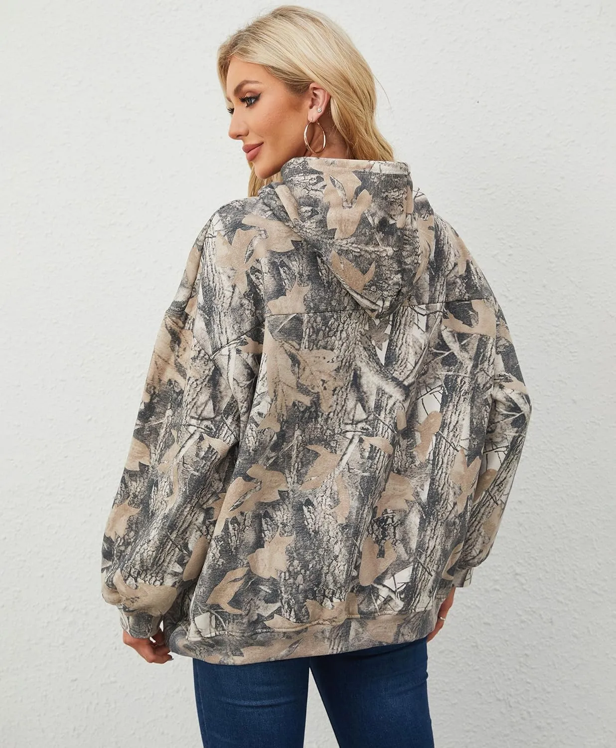 Women Camo Hoodies Oversized Maple Leaf Fleece Hooded Sweatshirt Long Sleeve Fall Trendy Pullover Hoodie with Pocket