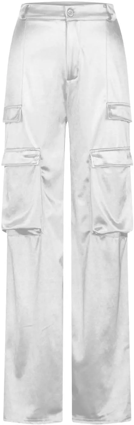 Women Cargo Pants High Waisted Joggers Soft Casual Baggy Sweatpants Wide Leg Straight Slacks Solid Trendy Trousers
