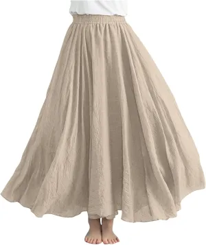 Women Casual Maxi Skirt Flowy Plus Size Elastic Waist High Waisted Swing Hem Swing Solid Color A Line Skirts
