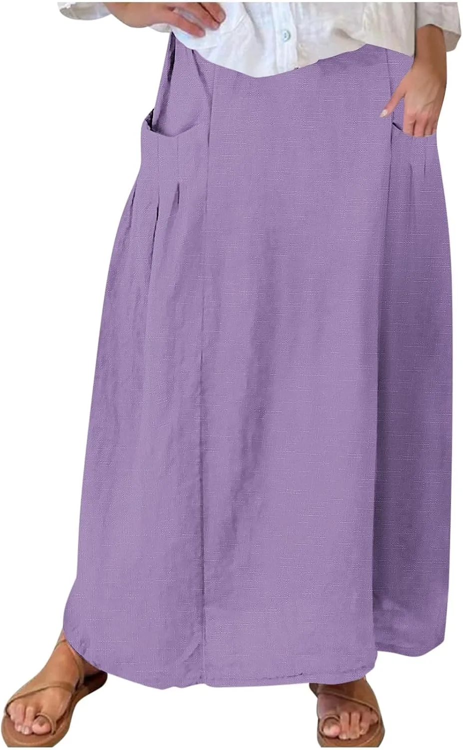 Women Casual Skirts with Pockets Plus Size Maxi Skirts High Waist Pleated Skirt Long A-Line Skirts Flowy Travel Skirt