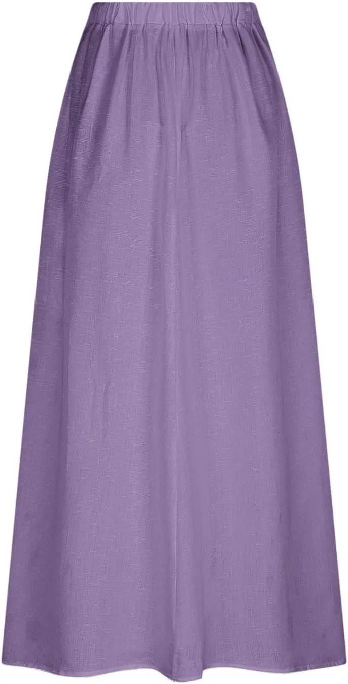 Women Casual Skirts with Pockets Plus Size Maxi Skirts High Waist Pleated Skirt Long A-Line Skirts Flowy Travel Skirt