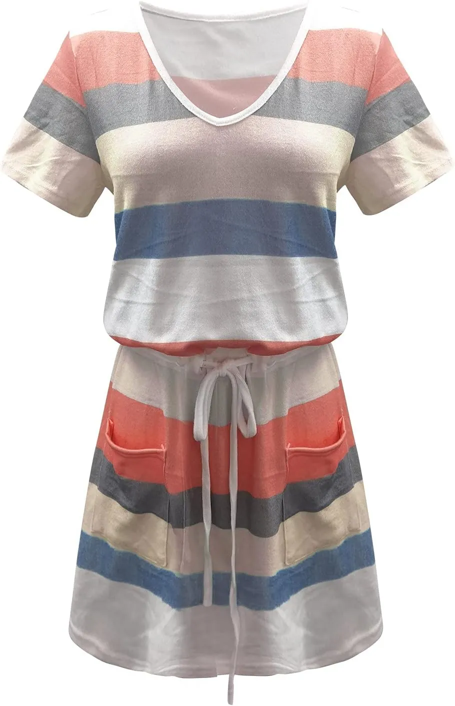 Women Color Block/Striped Beach Dresses Spaghetti Strap Mini Sun Dresses Summer Casual Trendy Cruise Vacation Outfits 2023