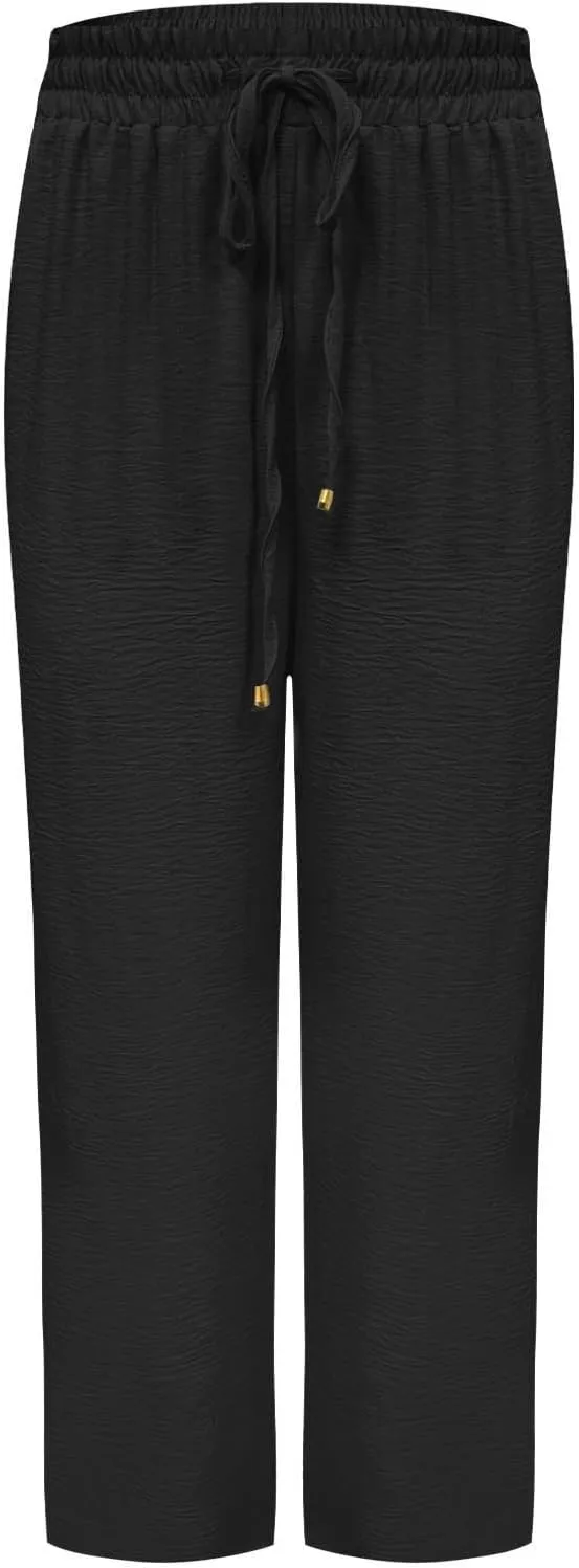 Women Cotton Linen Pant, Summer Loose Breathable Business Work Casual Clothes Elastic Waist Drawstring Pockets Trousers