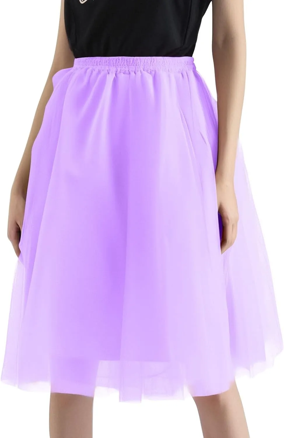 Women Elastic Ruffle Underskirts for Cosplay Tutu Skirt A-Line Tulle Party Midi Skirt Elegant Lightweight Petticoat