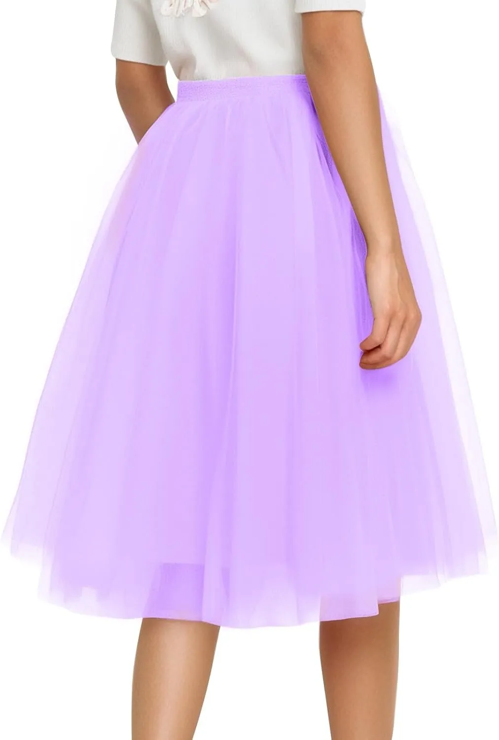 Women Elastic Ruffle Underskirts for Cosplay Tutu Skirt A-Line Tulle Party Midi Skirt Elegant Lightweight Petticoat