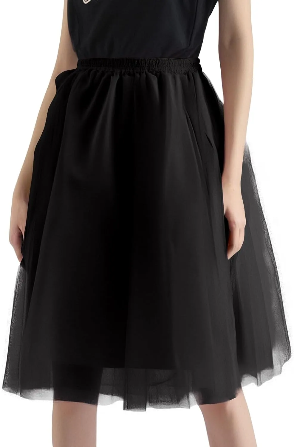 Women Elegant A-Line Tutu Skirt Elastic Ruffle Underskirts for Cosplay Party Petticoat Lightweight Tulle Midi Skirt