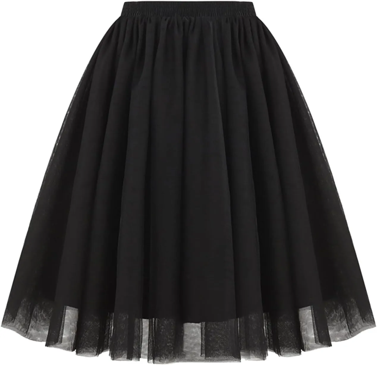 Women Elegant A-Line Tutu Skirt Elastic Ruffle Underskirts for Cosplay Party Petticoat Lightweight Tulle Midi Skirt