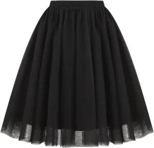 Women Elegant A-Line Tutu Skirt Elastic Ruffle Underskirts for Cosplay Party Petticoat Lightweight Tulle Midi Skirt