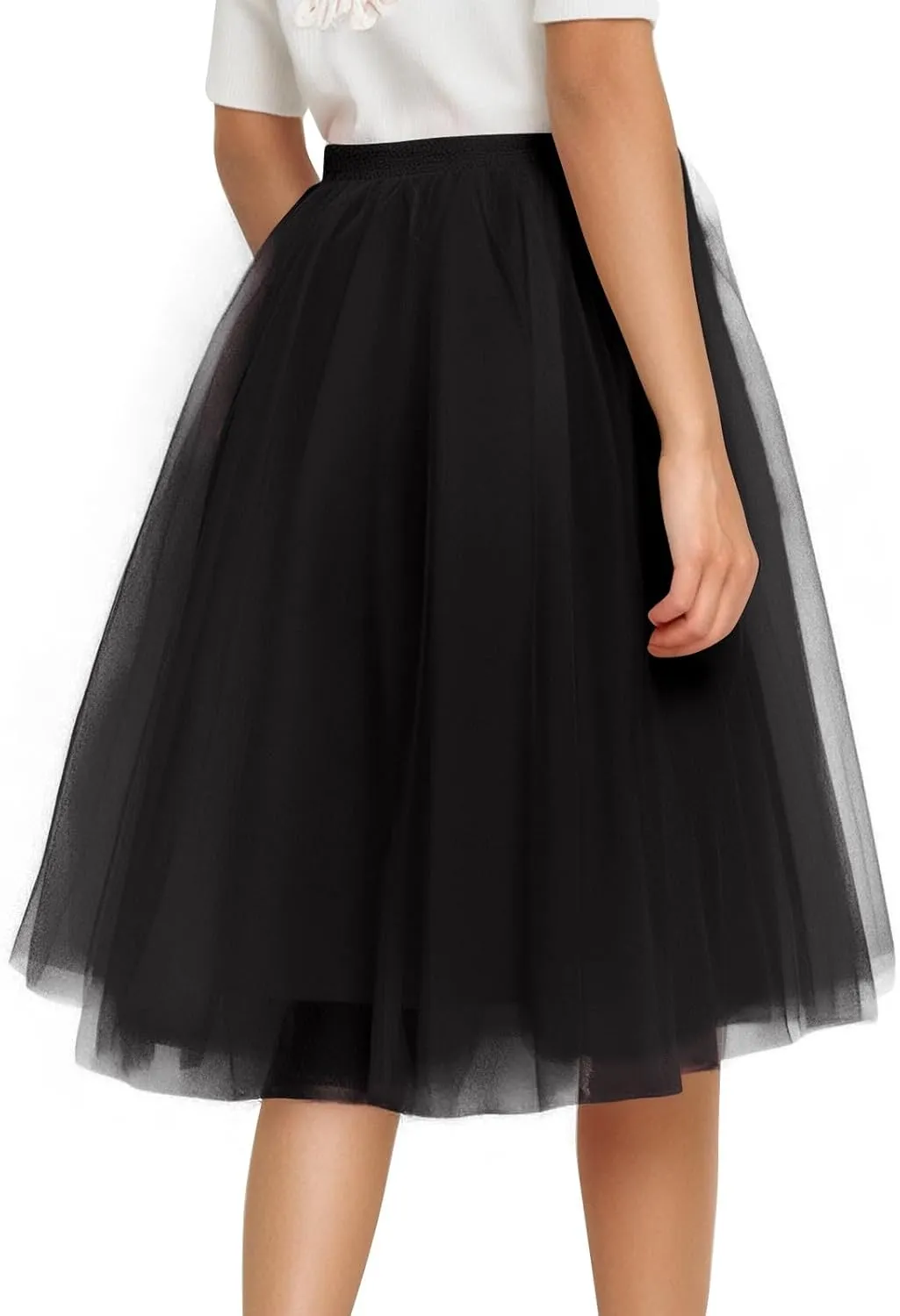 Women Elegant A-Line Tutu Skirt Elastic Ruffle Underskirts for Cosplay Party Petticoat Lightweight Tulle Midi Skirt