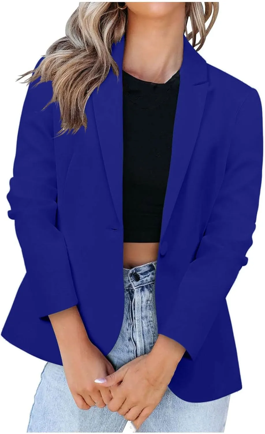 Women Fashion Button Down Blazer Suit Solid Long Sleeve Lapel Cardigan Blazer Business Casual Loose Jacket Coat