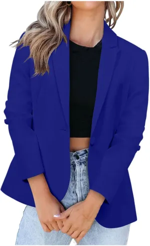Women Fashion Button Down Blazer Suit Solid Long Sleeve Lapel Cardigan Blazer Business Casual Loose Jacket Coat