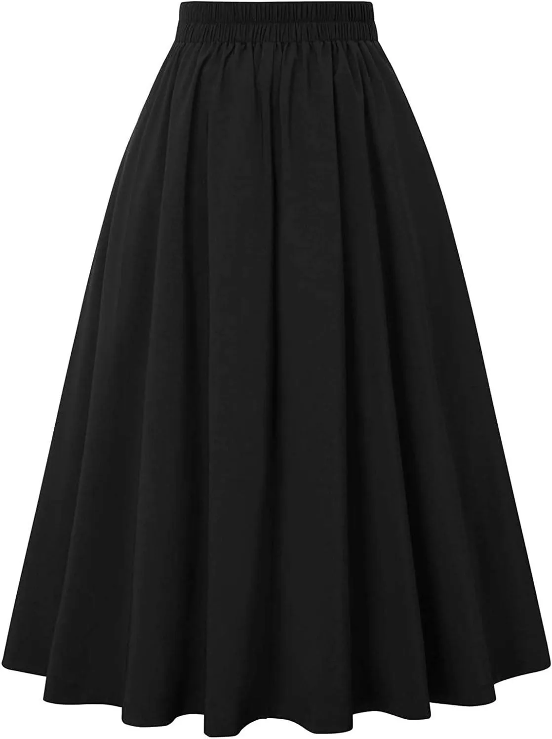 Women Fashion Casual Midi Skirt With Pockets Solid athletic Skirt A-line plus size Vintage High Waist Pleated Skirt