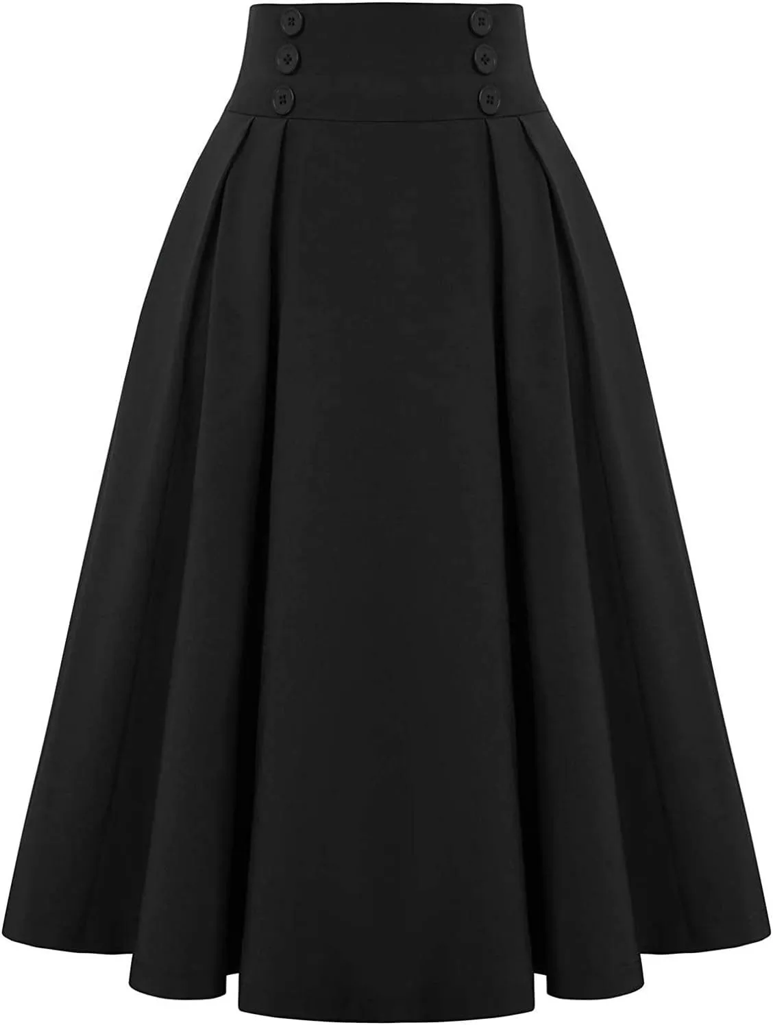 Women Fashion Casual Midi Skirt With Pockets Solid athletic Skirt A-line plus size Vintage High Waist Pleated Skirt