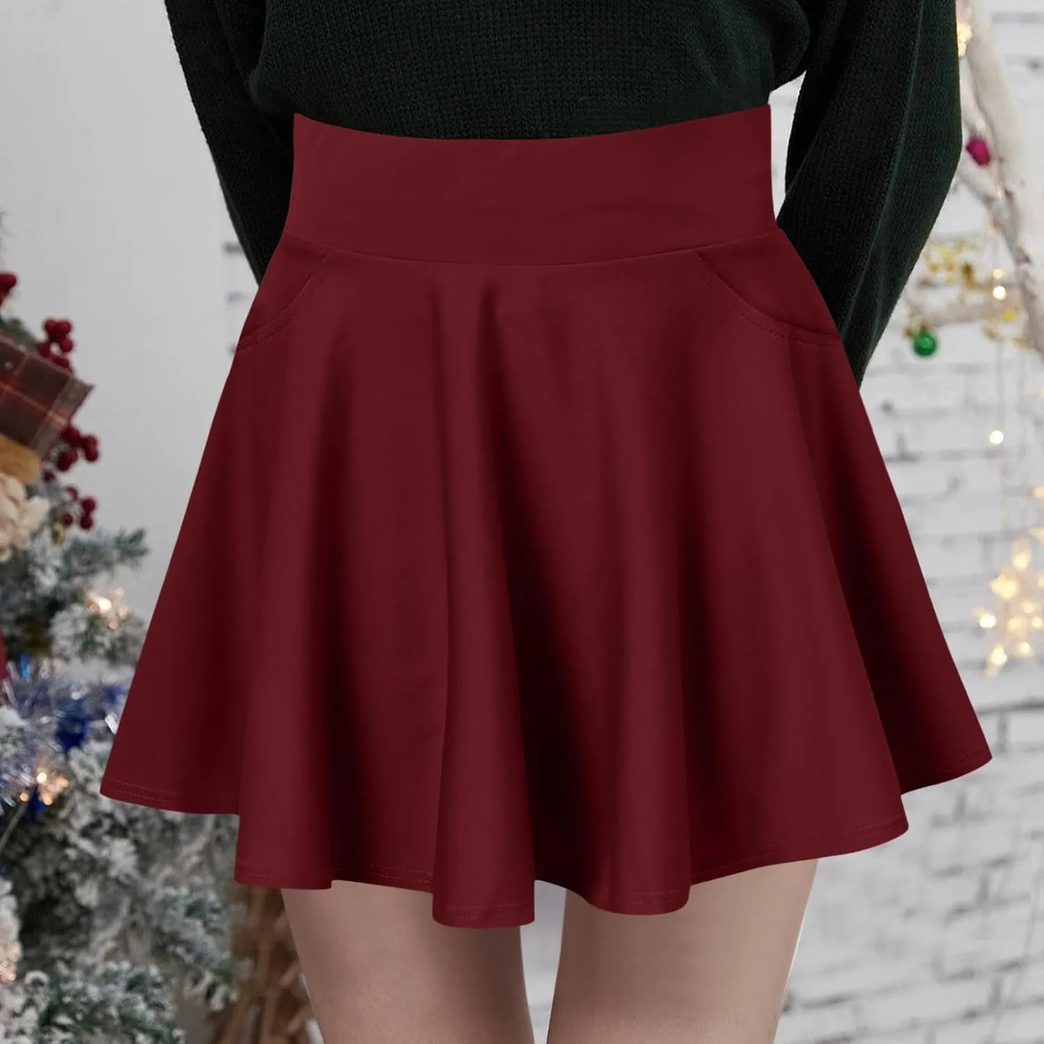 Women Fashion Casual Short Style Solid Half Skirt Glare Sun Skirt Pleated Pocket Skirt Mini Skirt Large