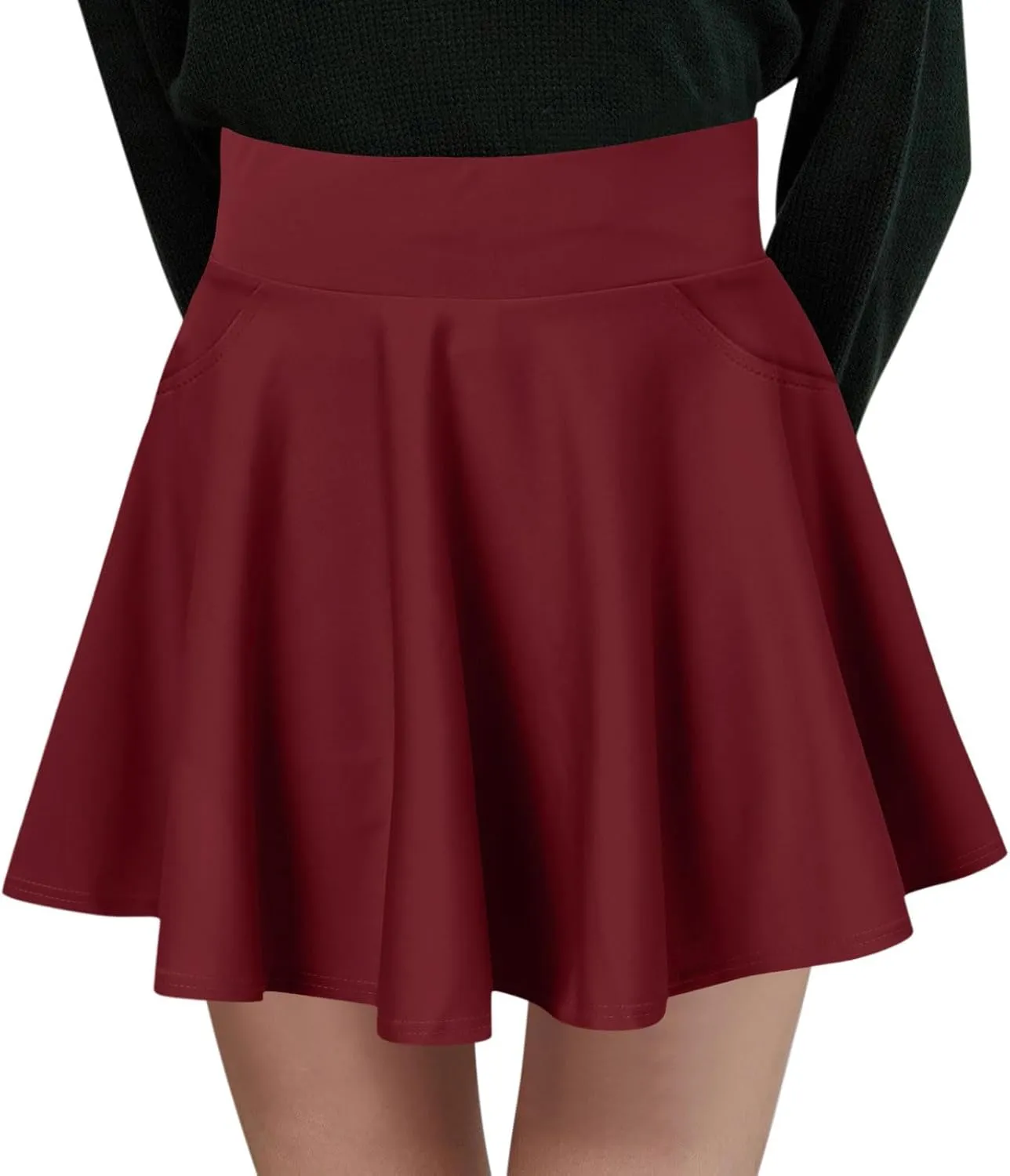 Women Fashion Casual Short Style Solid Half Skirt Glare Sun Skirt Pleated Pocket Skirt Mini Skirt Large