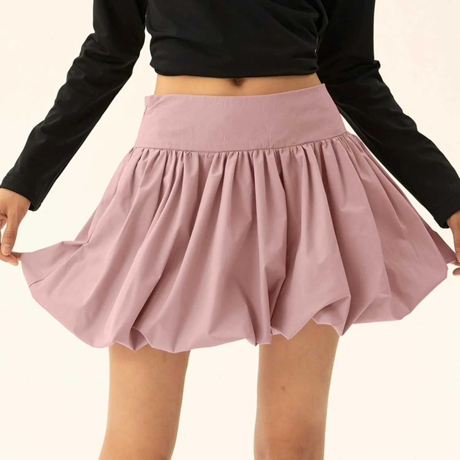 Women Girls Bubble Short Skirts High Waist Pleated Mini Skirt Puffy A Line Balloon Skirts Trendy Casual Skirt