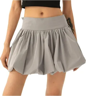 Women Girls Bubble Short Skirts High Waist Pleated Mini Skirt Puffy A Line Balloon Skirts Trendy Casual Skirt