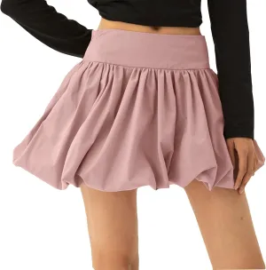 Women Girls Bubble Short Skirts High Waist Pleated Mini Skirt Puffy A Line Balloon Skirts Trendy Casual Skirt