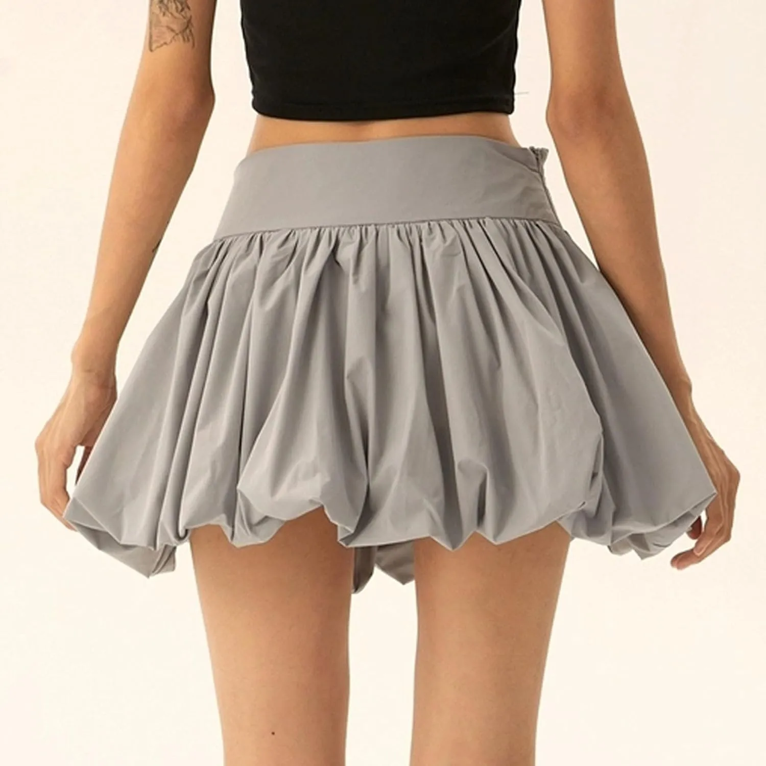 Women Girls Bubble Short Skirts High Waist Pleated Mini Skirt Puffy A Line Balloon Skirts Trendy Casual Skirt