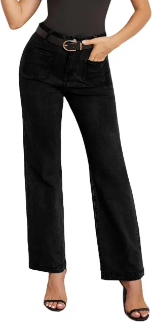 Women Jeans Straight High Waisted Stretchy Trendy Pants with Pocket Jeans for Women
