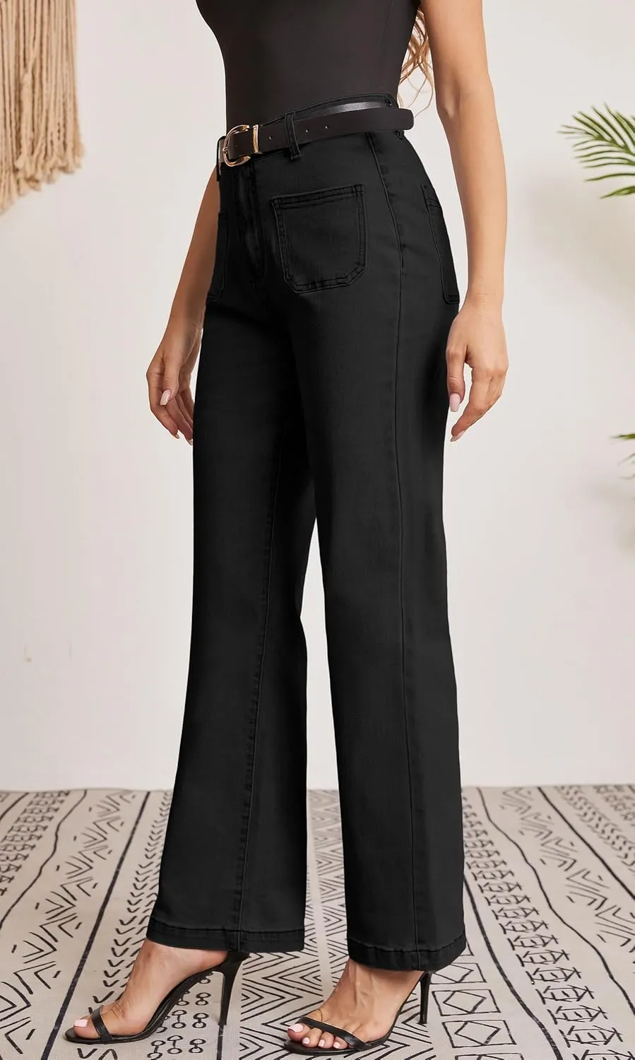 Women Jeans Straight High Waisted Stretchy Trendy Pants with Pocket Jeans for Women