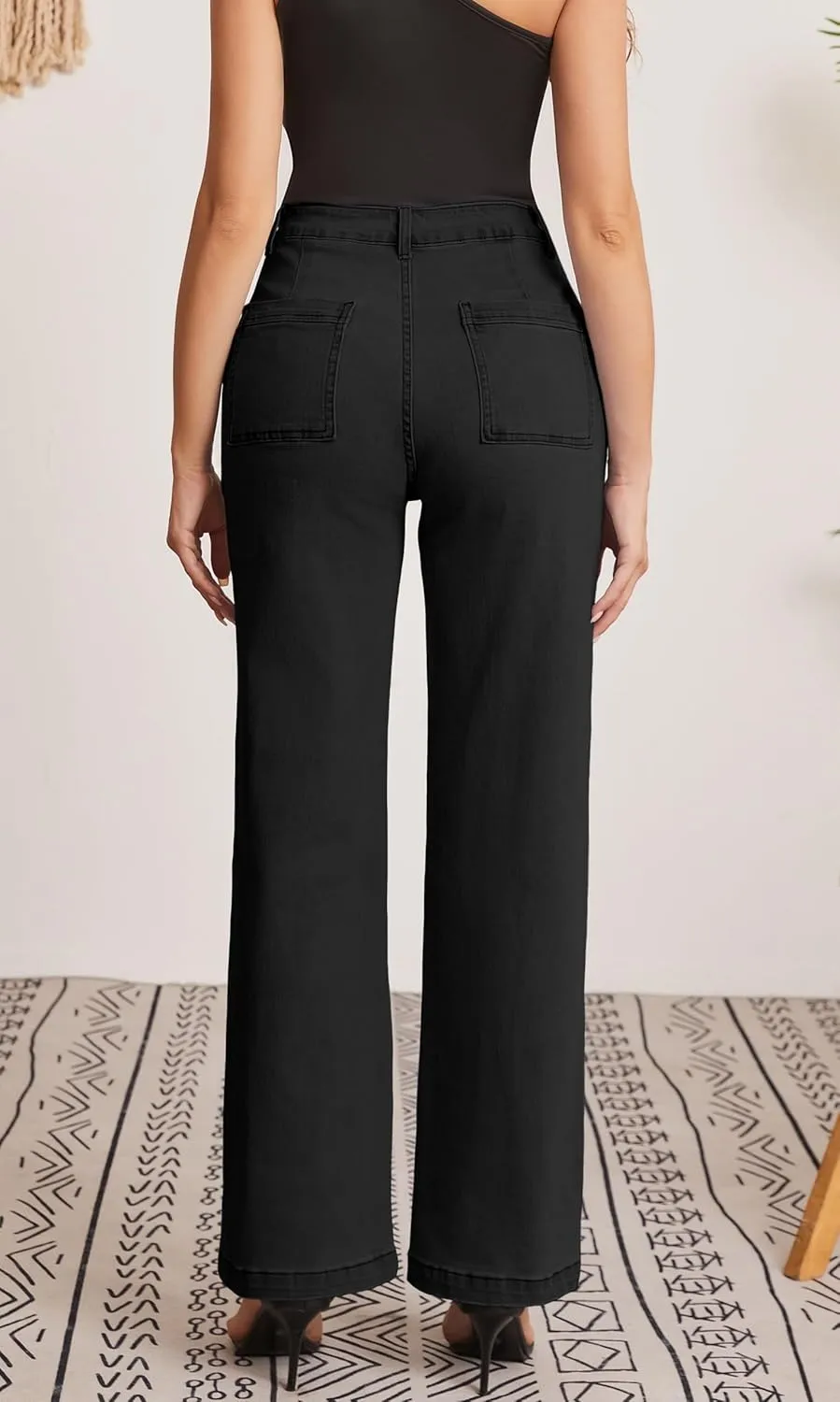 Women Jeans Straight High Waisted Stretchy Trendy Pants with Pocket Jeans for Women