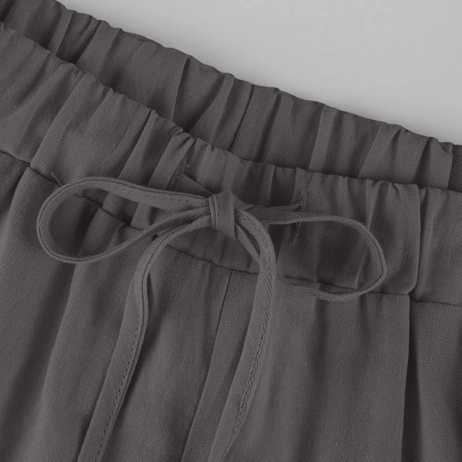 Women Linen Palazzo Pants Summer Boho Wide Leg High Waist Drawstring Casual High Waist Lounge Pant Trousers Pockets