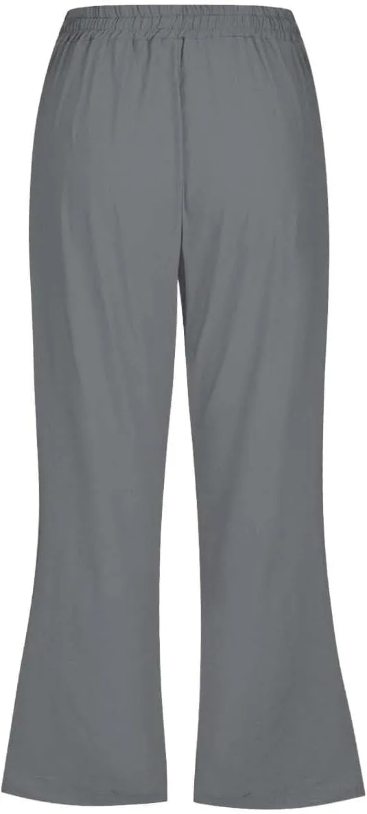 Women Linen Pants Summer Cotton and Linen Pocket Waist Slim Bell Bottom Pants Linen Blend Pants