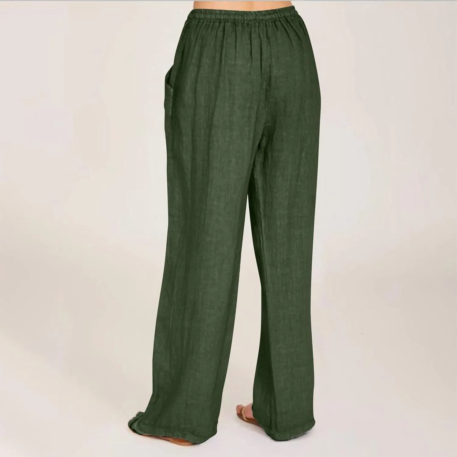 Women Linen Pants Summer Lightweight Cotton Linen Wide Leg Lounge Trousers Casual Elastic Waist Boho Beach Palazzo