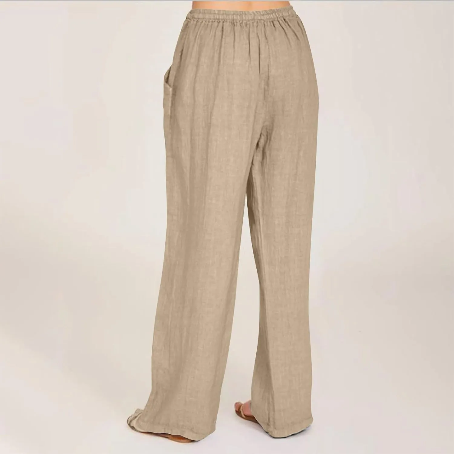 Women Linen Pants Summer Lightweight Cotton Linen Wide Leg Lounge Trousers Casual Elastic Waist Boho Beach Palazzo