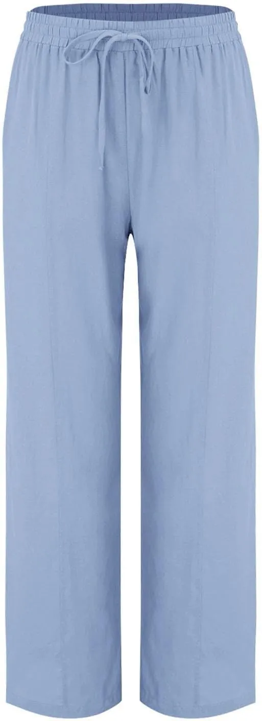 Women Linen Pants Summer Trouser Pant Cotton Blend Drawstring Elastic Waist Pocket Long Wide Leg Linen Pants Women