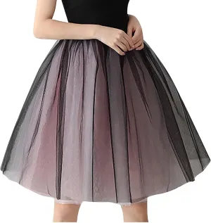 Women Mesh Midi Tutu Skorts Summer Vintage A line Pleat Layered Knee Length Skirts Casual Fashion Evening Prom Skirt